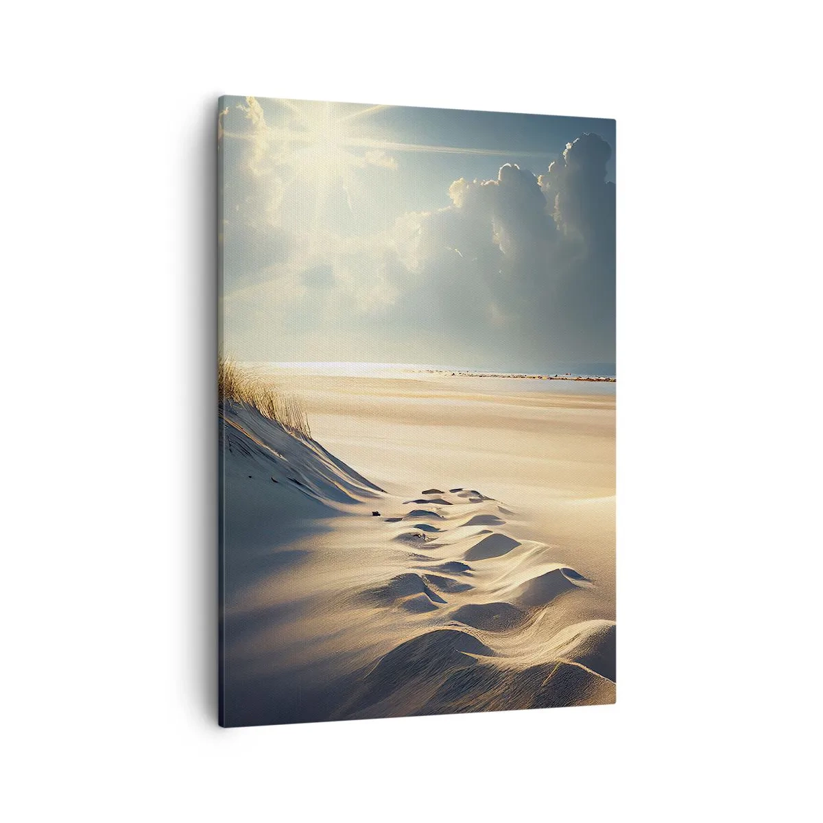 Impression sur toile - Image sur toile - Dunes dorées sur la plage au coucher du soleil avec vue sur la mer - 50x70cm - Un paysage apaisant - Décoration murale moderne pour le salon et la chambre ARTTOR