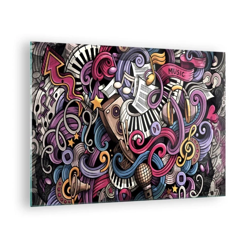 Impression sur verre - Image sur verre - Thèmes musicaux colorés avec notes et instruments - 70x50cm - Mélodie compliquée - Décoration murale moderne pour le salon et la chambre ARTTOR