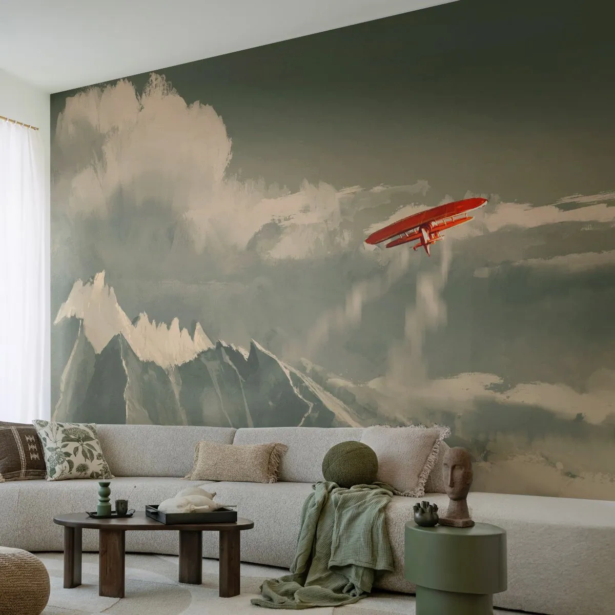 Papier Peint Autocollant Deluxe Sticker - Pionnier intrépide - Abstraction, Avion, Paysage de montagne - 450x315 cm