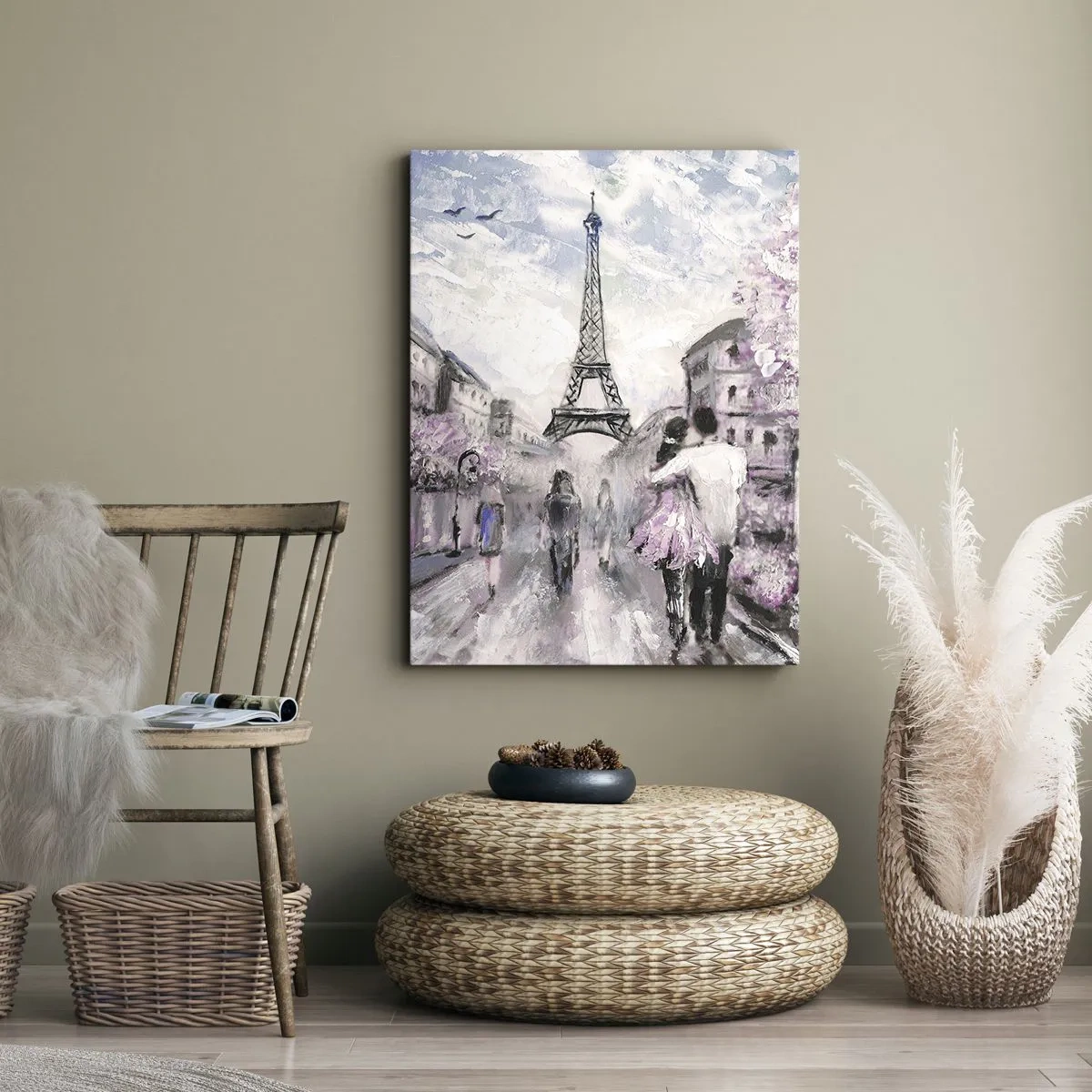 Impression sur toile - Image sur toile - Une promenade romantique à Paris près de la Tour Eiffel - 70x100cm - Comment tomber amoureu, il faut juste... - Décoration murale moderne pour le salon et la chambre ARTTOR