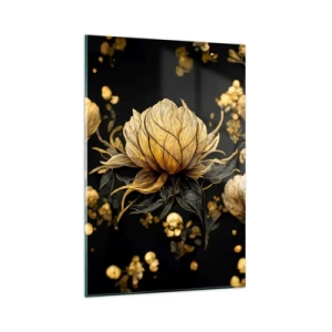 Impression sur verre - Image sur verre - Fleur dorée sur fond sombre - 80x120cm - Fragilité subtile - Décoration murale moderne pour le salon et la chambre ARTTOR