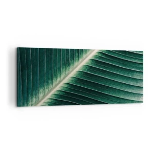 Impression sur toile - Image sur toile - Gros plan de la structure d'une feuille verte - 120x50cm - Le rythme de la nature - Décoration murale moderne pour le salon et la chambre ARTTOR
