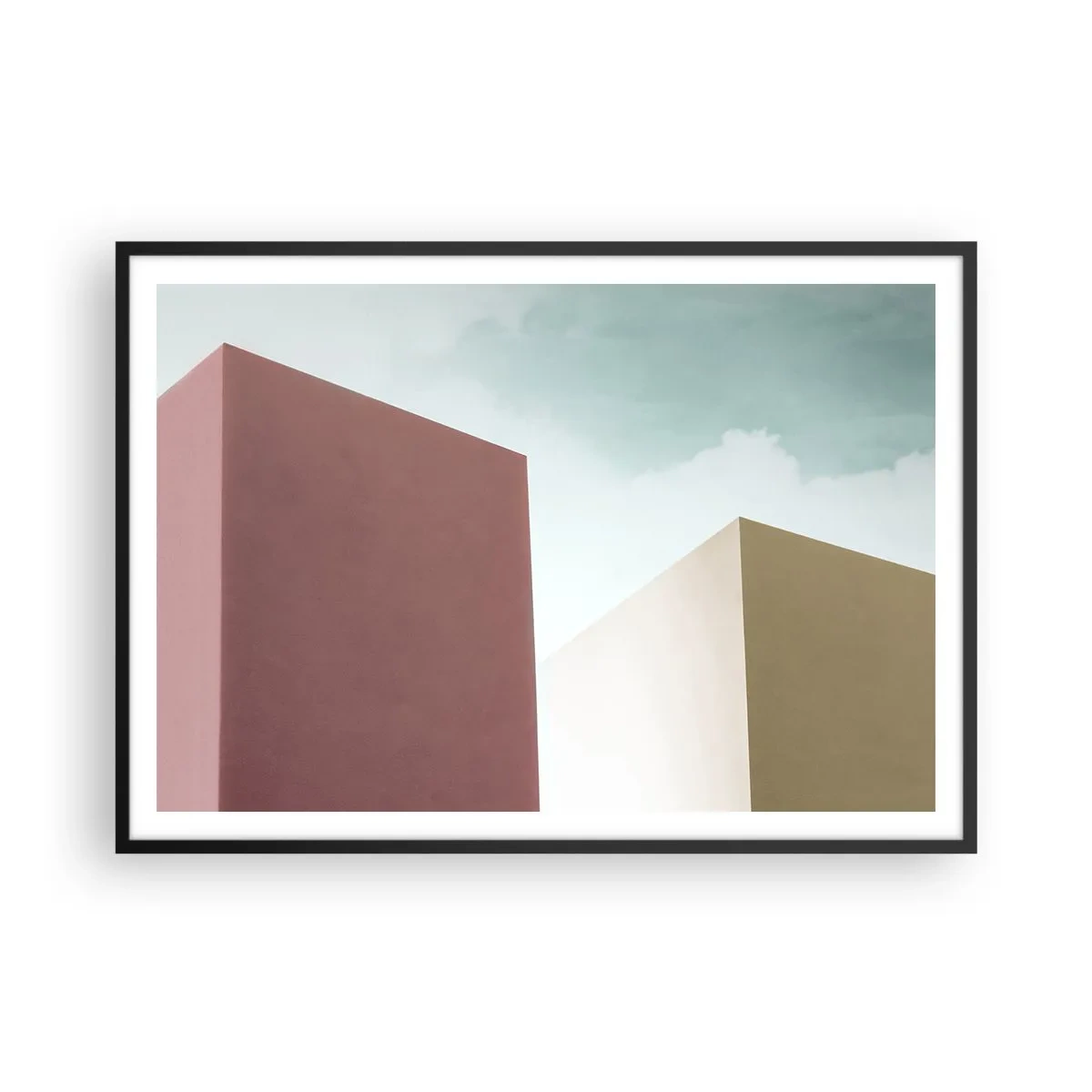 Affiche dans un cadre noir - Poster - Architecture minimaliste avec des blocs pastel et du ciel - 100x70cm - La géométrie d'un été ensoleillé - Décoration murale moderne pour le salon et la chambre ARTTOR