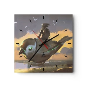 Horloge murale - Pendule murale - Cavalier sur un oiseau géant dans un paysage surréaliste - 30x30cm - Un arrêt sur un voyage fantastique - Décoration murale moderne pour le salon et la chambre ARTTOR