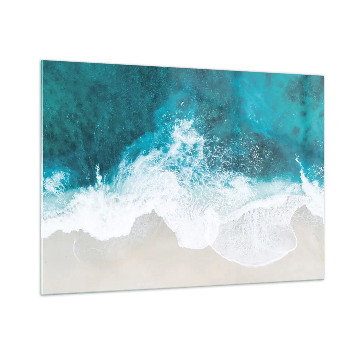 Impression sur verre - Image sur verre - Vue aérienne des vagues de la mer s'écrasant contre le rivage - 100x70cm - Caresse naturelle - Décoration murale moderne pour le salon et la chambre ARTTOR
