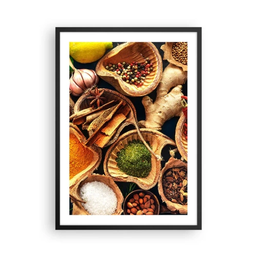 Affiche dans un cadre noir - Poster - Gros plan sur des épices dans des contenants naturels - 50x70cm - Prends ce que tu veux - Décoration murale moderne pour le salon et la chambre ARTTOR