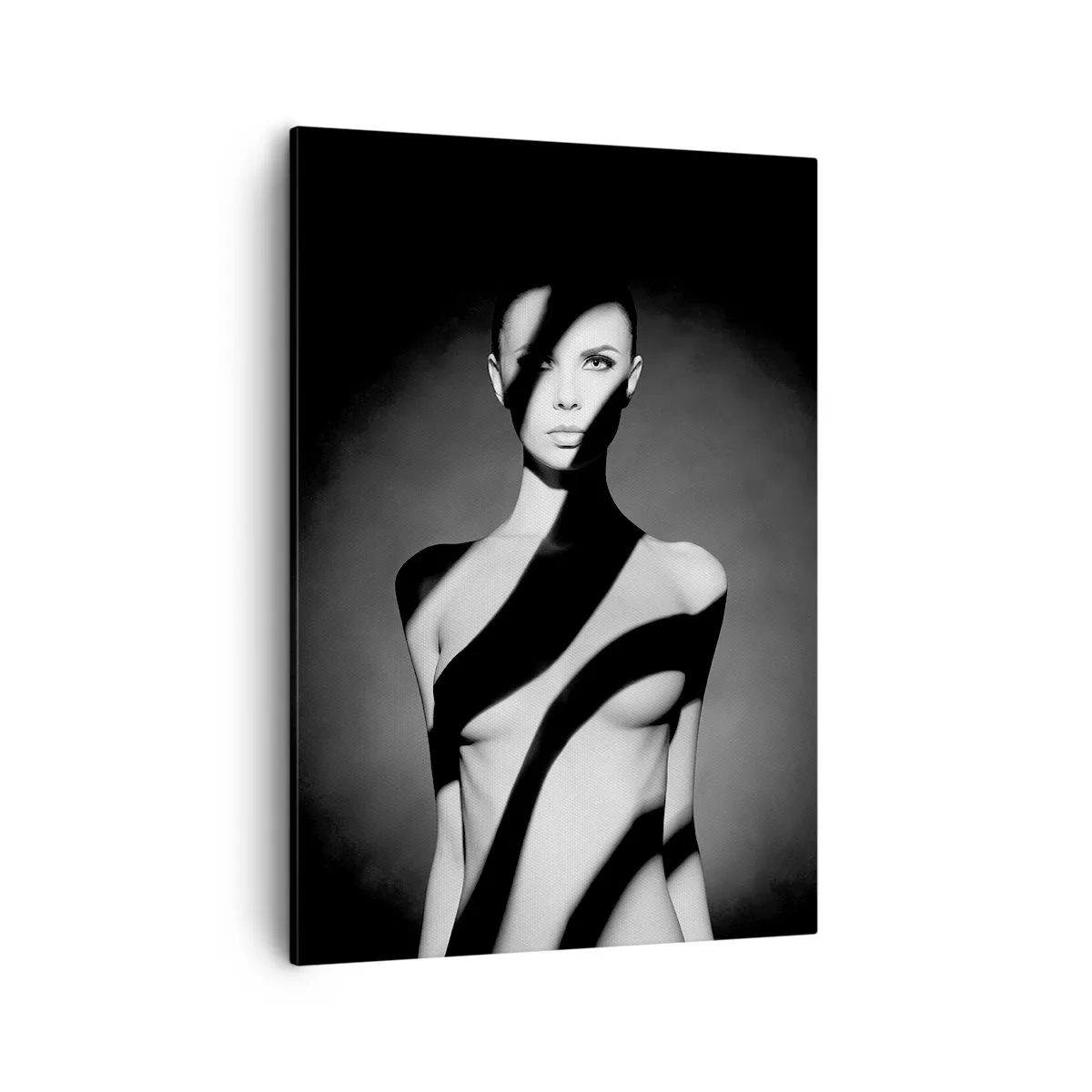 Impression sur toile - Image sur toile - Portrait noir et blanc d'une femme dans l'ombre et la lumière - 50x70cm - Dans la brillance et l'ombre - Décoration murale moderne pour le salon et la chambre ARTTOR