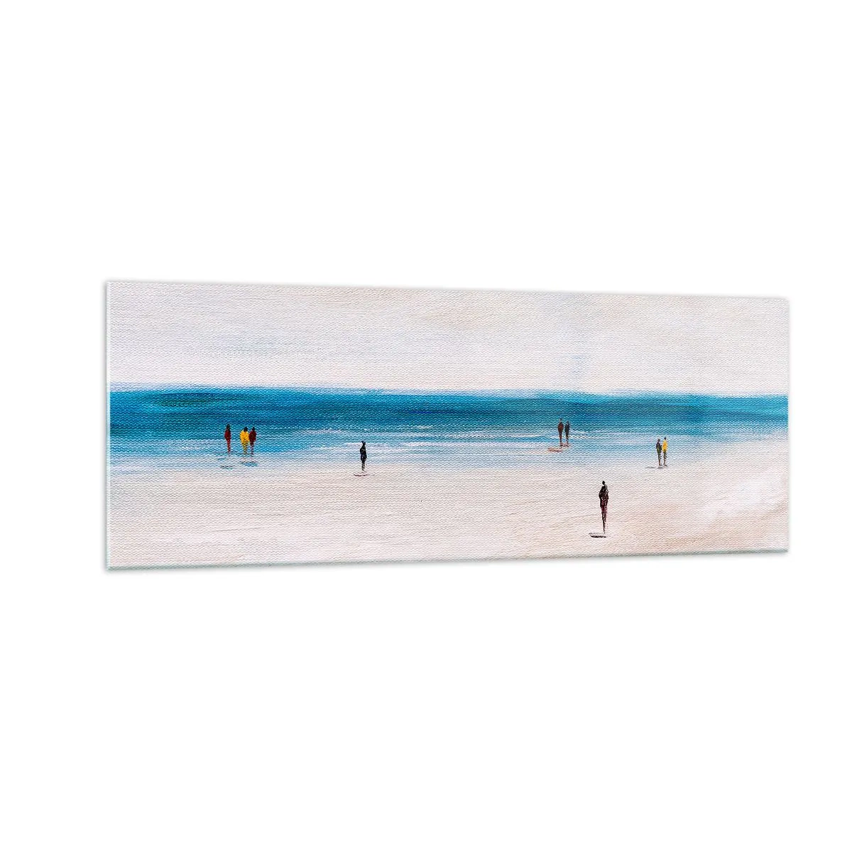 Impression sur verre - Image sur verre - Une plage avec des gens sur fond de mer calme - 140x50cm - Un besoin naturel - Décoration murale moderne pour le salon et la chambre ARTTOR