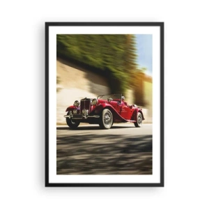 Affiche dans un cadre noir - Poster - Voiture classique rouge sur un paysage flou - 50x70cm - Plus belle que Nike de Samothrace - Décoration murale moderne pour le salon et la chambre ARTTOR