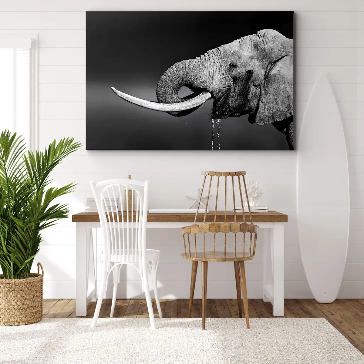 Impression sur toile - Image sur toile - Portrait noir et blanc d'un éléphant de profil - 120x80cm - Oui, c'est bon maintenant - Décoration murale moderne pour le salon et la chambre ARTTOR