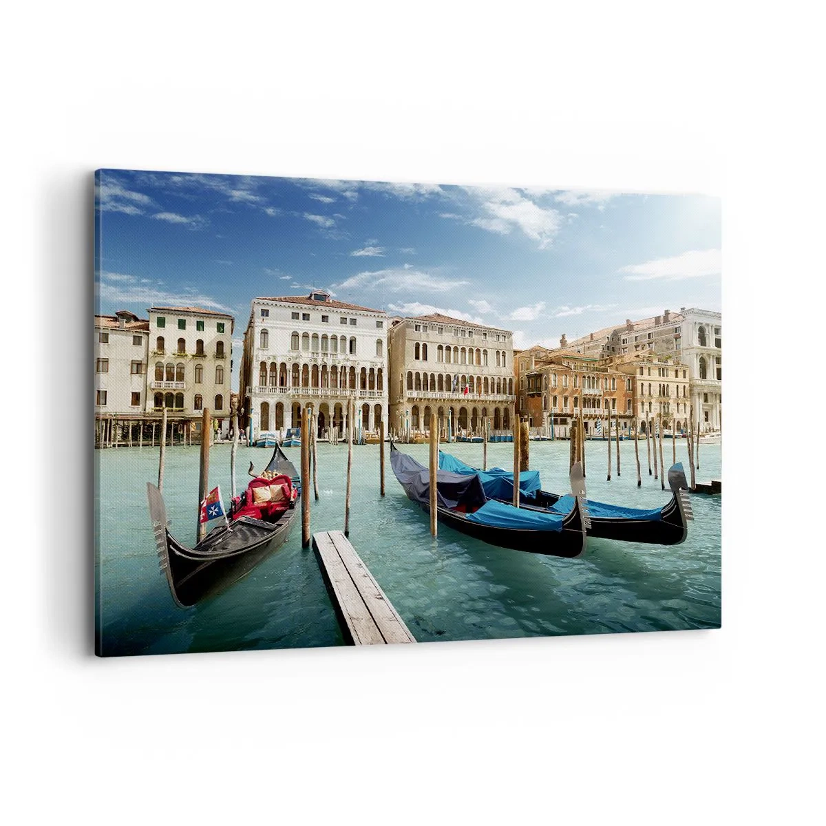 Impression sur toile - Image sur toile - Venise avec des gondoles et des palais contre le ciel - 100x70cm - Palace bleu ciel - Décoration murale moderne pour le salon et la chambre ARTTOR