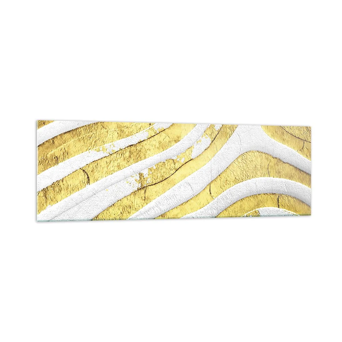 Impression sur verre - Image sur verre - Lignes abstraites dorées et blanches dans une texture 3D - 160x50cm - Composition en blanc et or - Décoration murale moderne pour le salon et la chambre ARTTOR