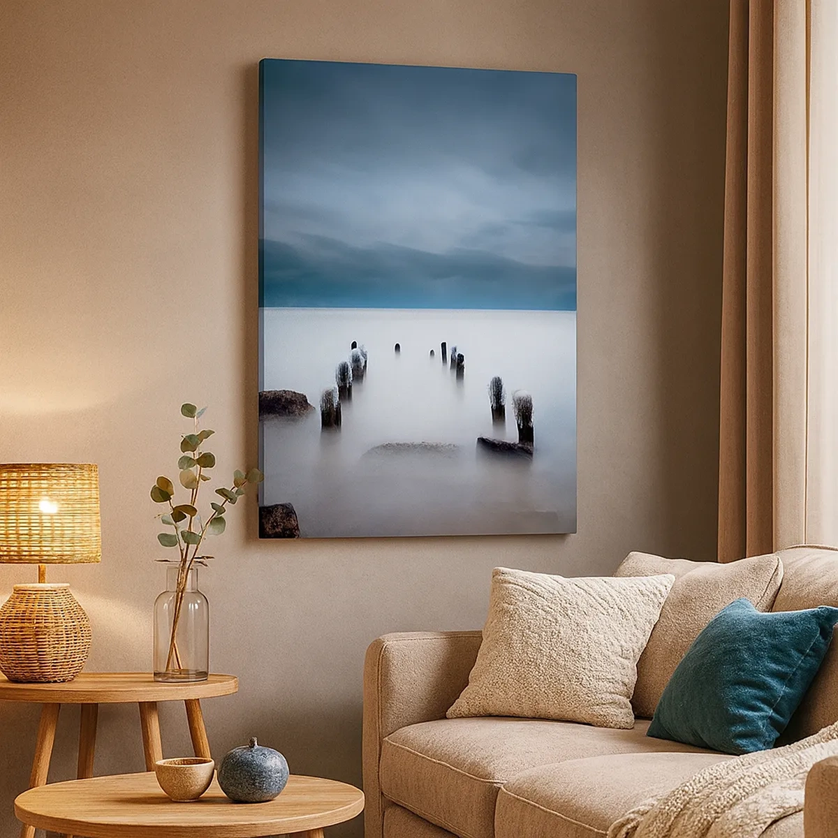 Impression sur toile - Image sur toile - La vieille jetée sur fond de mer calme - 50x70cm - Lac pensif - Décoration murale moderne pour le salon et la chambre ARTTOR