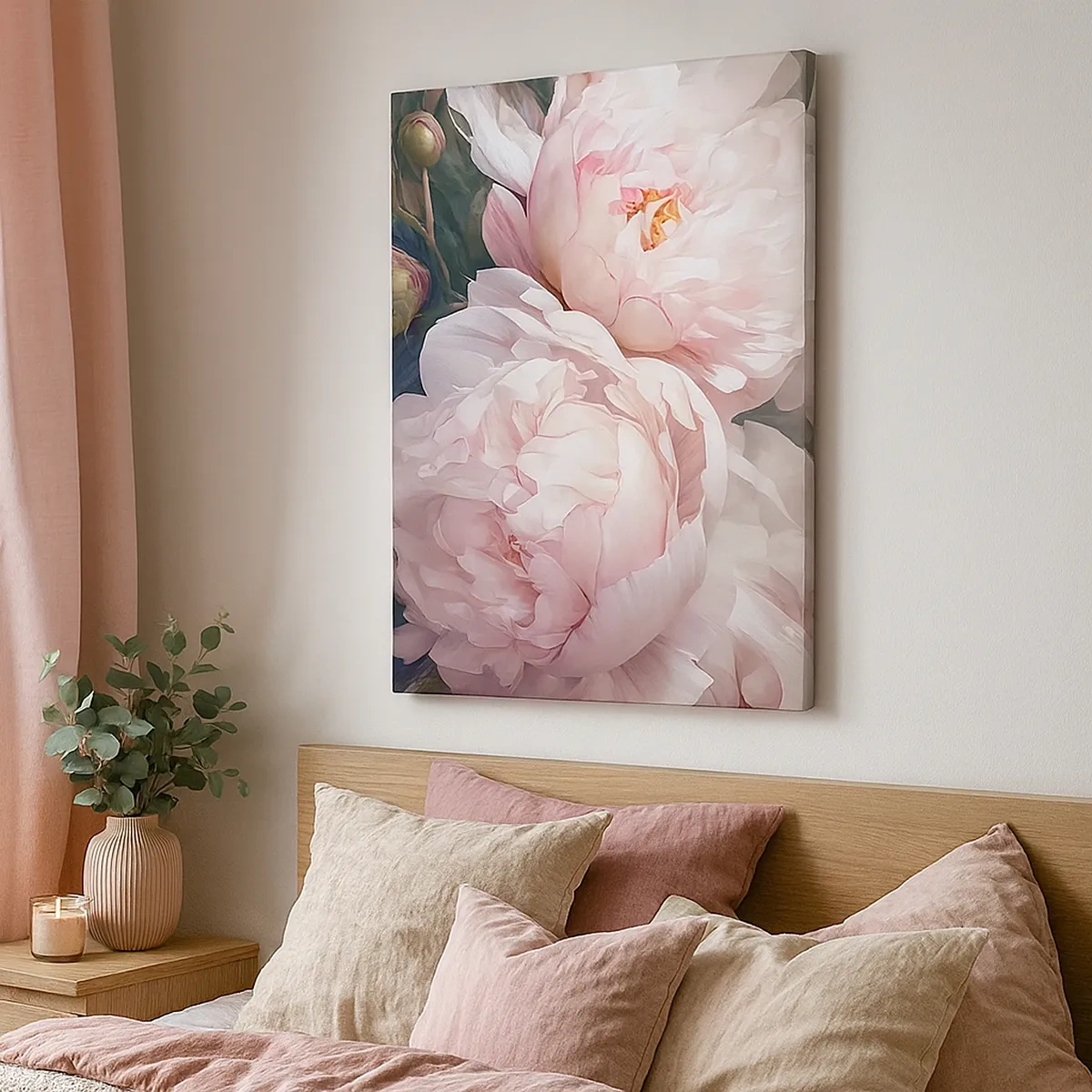 Impression sur toile - Image sur toile - Pivoines roses délicates en pleine floraison - 50x70cm - Arrêté en pleine floraison - Décoration murale moderne pour le salon et la chambre ARTTOR