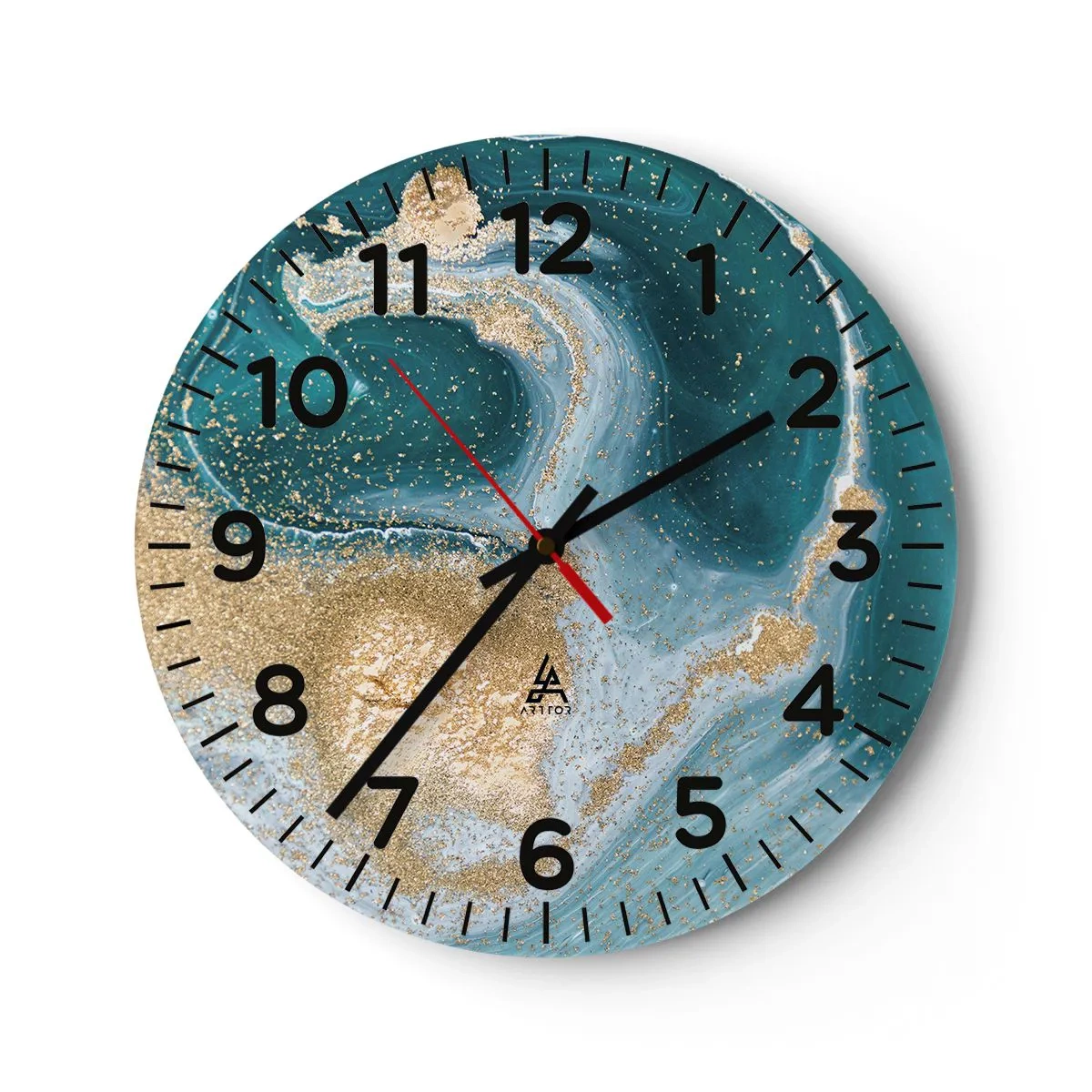 Horloge murale - Pendule murale - Tourbillon d'or et de turquoise - 30x30 cm