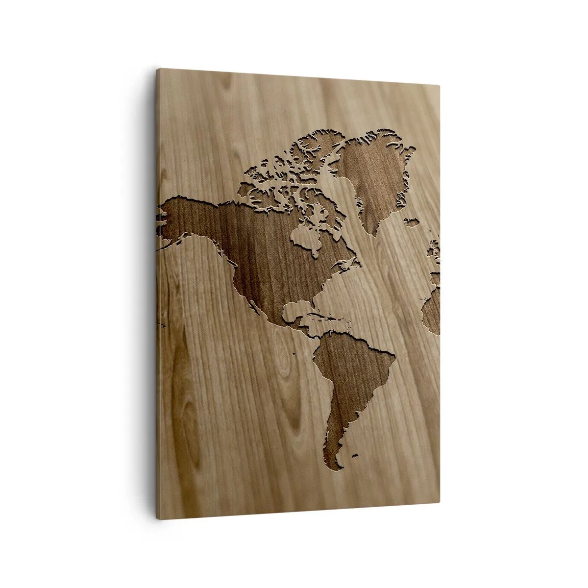 Impression sur toile - Image sur toile - Une carte du monde découpée sur une surface en bois - 50x70cm - Le monde est sur la table - Décoration murale moderne pour le salon et la chambre ARTTOR
