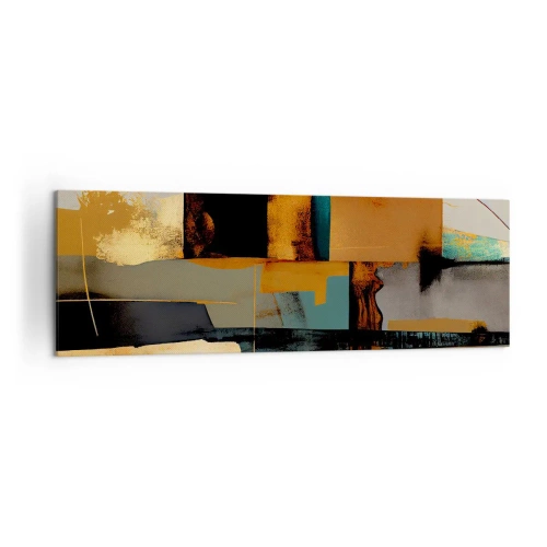 Impression sur toile - Image sur toile - Composition abstraite avec des éléments dorés et turquoise - 160x50cm - Abstraction – lumière et ombre - Décoration murale moderne pour le salon et la chambre ARTTOR