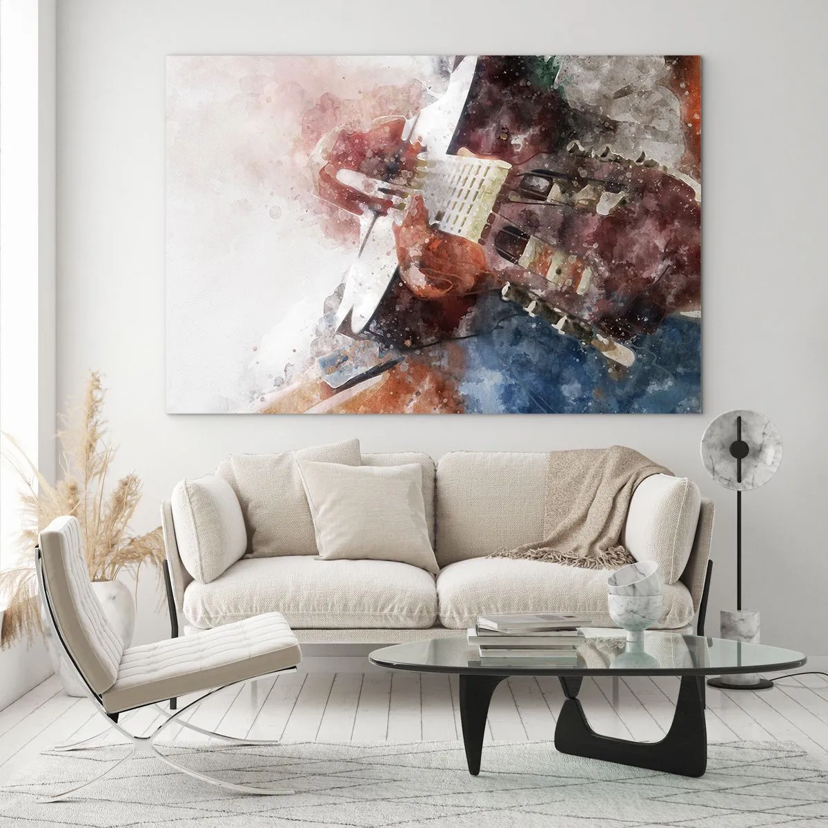 Impression sur verre - Image sur verre - Une aquarelle d'un guitariste artistique - 120x80cm - Et qu'en pensez-vous ? - Décoration murale moderne pour le salon et la chambre ARTTOR