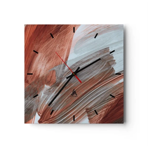 Horloge murale - Pendule murale - Coups de pinceau abstraits dans des tons de cuivre et de gris - 30x30cm - Abstraction venteuse et automnale - Décoration murale moderne pour le salon et la chambre ARTTOR