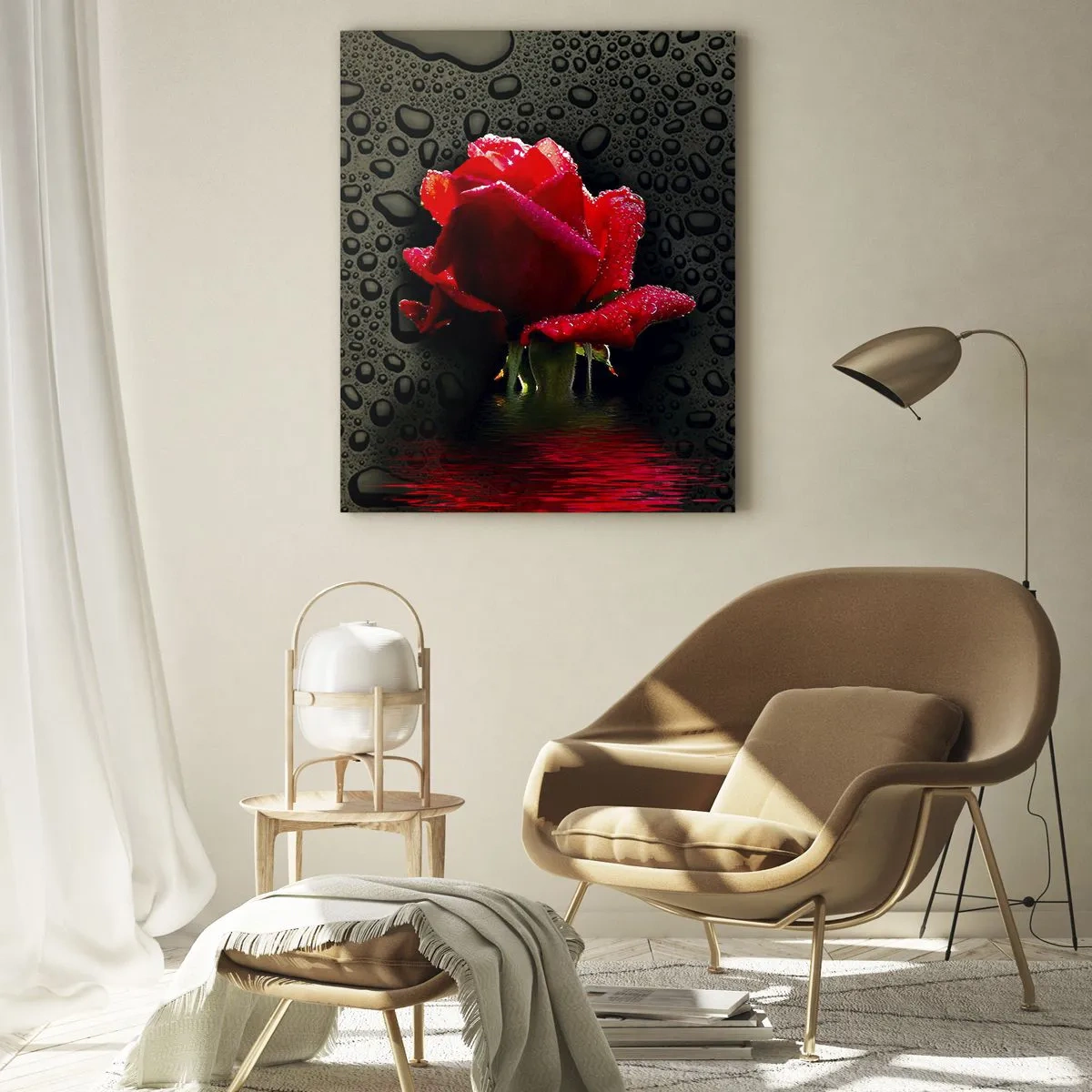 Impression sur verre - Image sur verre - Rose rouge avec des gouttes d'eau sur un fond sombre - 50x70cm - Rouge et noir - Décoration murale moderne pour le salon et la chambre ARTTOR