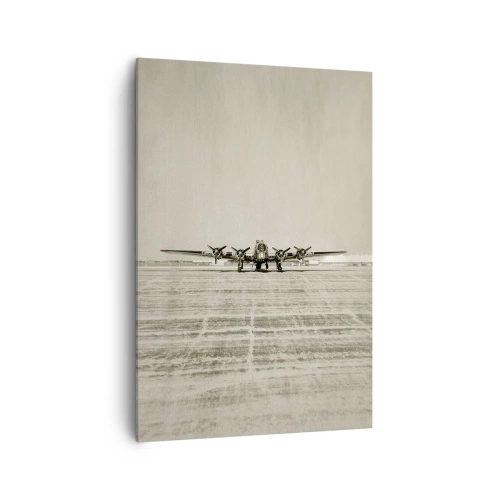 Impression sur toile - Image sur toile - Avion historique à l'aéroport en sépia - 70x100cm - Toujours prêt! - Décoration murale moderne pour le salon et la chambre ARTTOR