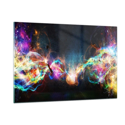 Impression sur verre - Image sur verre - Lumières abstraites et énergie colorée dans un style futuriste - 120x80cm - Joyeusement contre l'obscurité - Décoration murale moderne pour le salon et la chambre ARTTOR