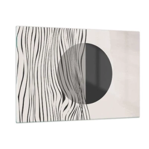 Impression sur verre - Image sur verre - Des vagues noires et un cercle sur fond beige - 120x80cm - Demi composition - Décoration murale moderne pour le salon et la chambre ARTTOR