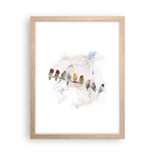 Affiche dans un chêne clair - Poster - Rencontre ailée - 30x40 cm