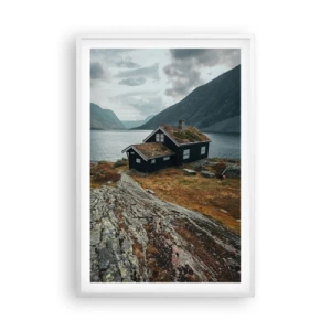 Affiche dans un cadre blanc - Poster - Une station estivale au bord du fjord - 61x91 cm