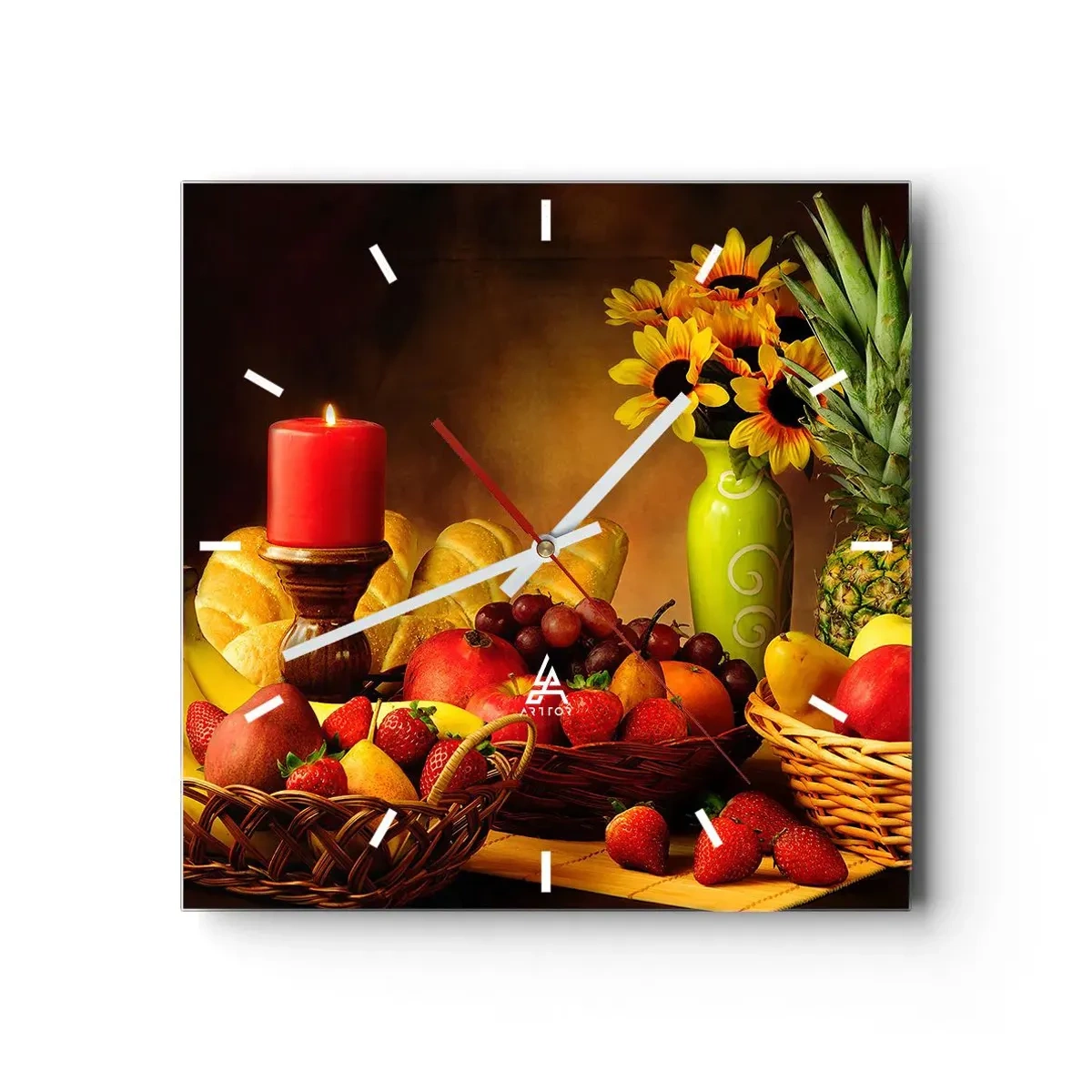 Horloge murale - Pendule murale - Nature morte de pain et de fruits - 40x40 cm