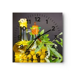 Horloge murale - Pendule murale - Nature morte aux olives et à l'huile d'olive - 30x30 cm