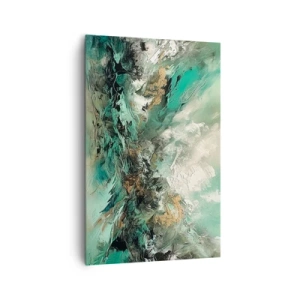 Impression sur toile - Image sur toile - Paysage abstrait dans les tons de vert et d'or - 80x120cm - Ressac émeraude et noir - Décoration murale moderne pour le salon et la chambre ARTTOR