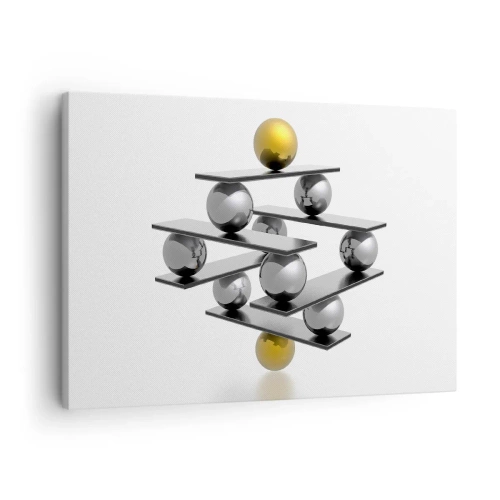Impression sur toile - Image sur toile - Composition géométrique avec des boules métalliques et un accent doré - 70x50cm - Balance d'or et d'argent - Décoration murale moderne pour le salon et la chambre ARTTOR