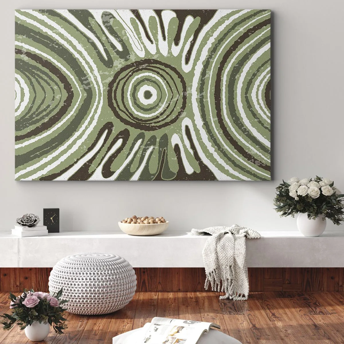 Impression sur toile - Image sur toile - Motifs abstraits dans les tons de vert et de marron - 120x80cm - Une explosion d'émotions - Décoration murale moderne pour le salon et la chambre ARTTOR