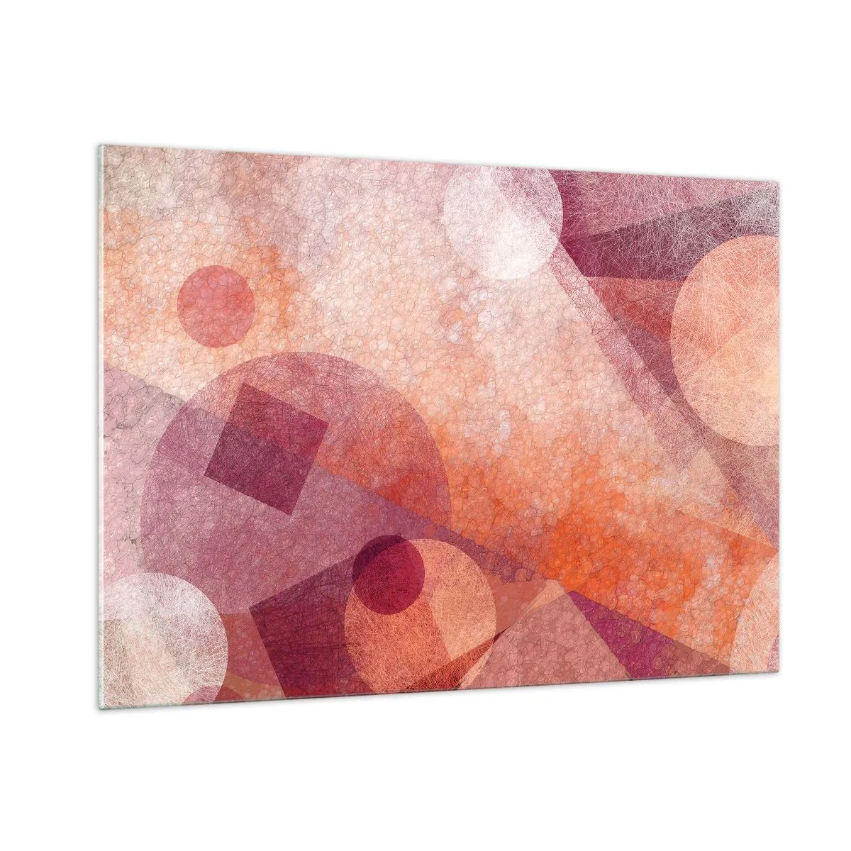 Impression sur verre - Image sur verre - Composition géométrique abstraite dans les tons de rose et d'orange - 100x70cm - Transformations géométriques en rose - Décoration murale moderne pour le salon et la chambre ARTTOR