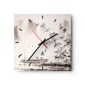 Horloge murale - Pendule murale - Un paysage minimaliste de style oriental - 30x30cm - Le silence des rizières - Décoration murale moderne pour le salon et la chambre ARTTOR