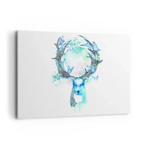 Impression sur toile - Image sur toile - Un graphique de cerf fantaisiste avec un motif de nature et de papillon - 120x80cm - La force et la délicatesse de la nature - Décoration murale moderne pour le salon et la chambre ARTTOR