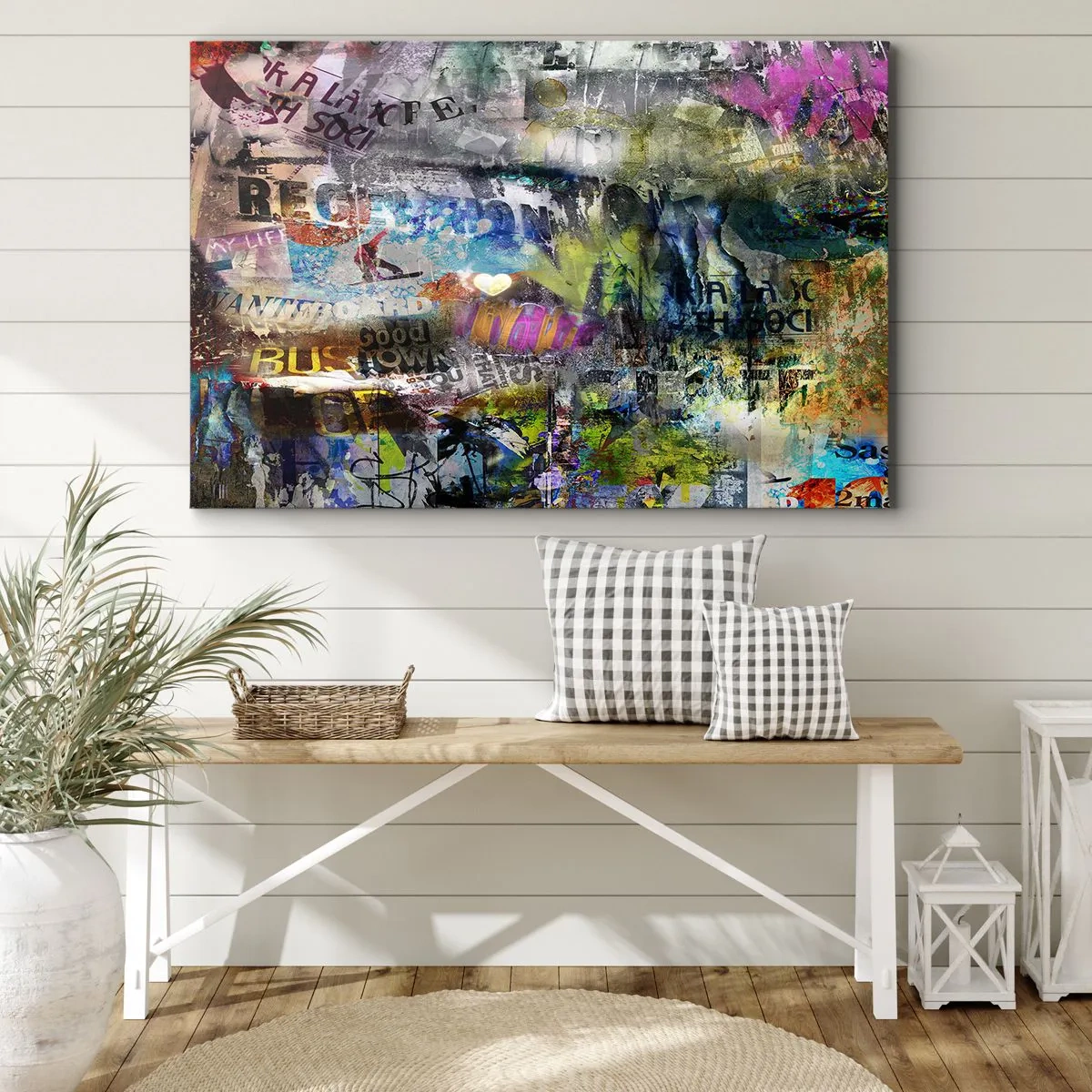 Impression sur toile - Image sur toile - Collage abstrait avec texte et couleurs variées - 120x80cm - Collage de souvenirs - Décoration murale moderne pour le salon et la chambre ARTTOR