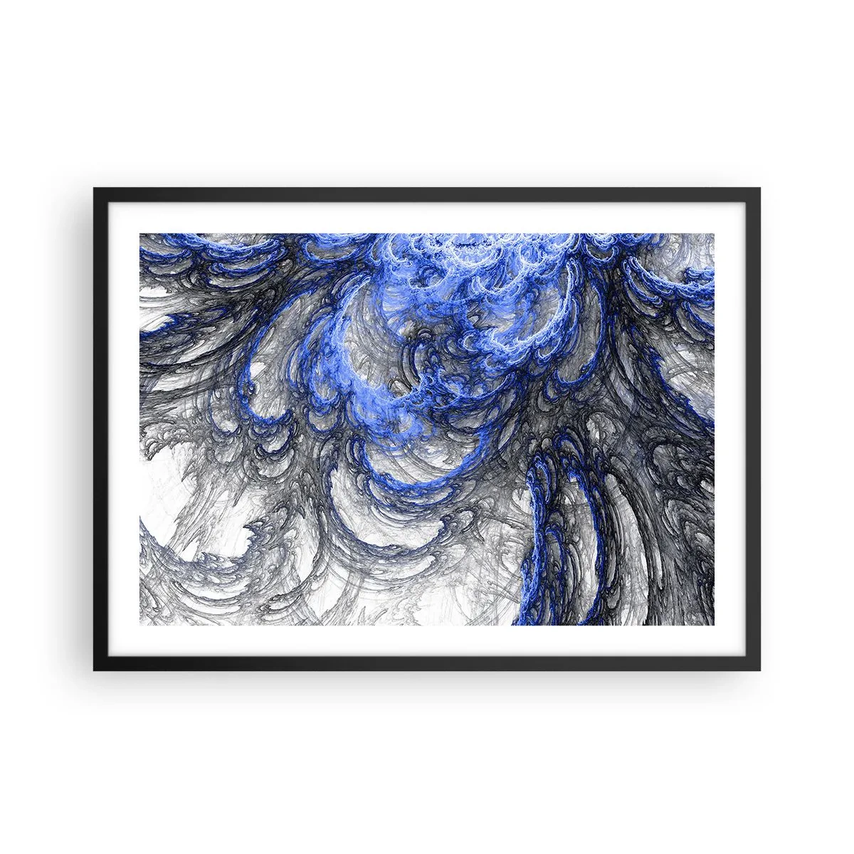 Affiche dans un cadre noir - Poster - Vagues abstraites dans des tons de bleu et de gris - 70x50cm - La naissance d'une vague - Décoration murale moderne pour le salon et la chambre ARTTOR