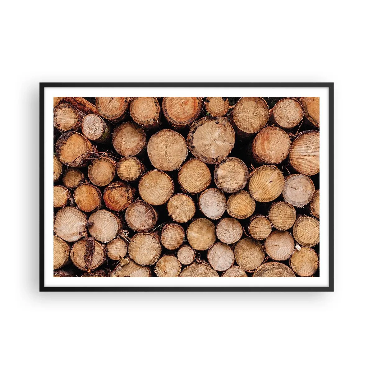 Affiche dans un cadre noir - Poster - Des tas de troncs d'arbres abattus disposés en harmonie - 100x70cm - Nouveau commencement - Décoration murale moderne pour le salon et la chambre ARTTOR