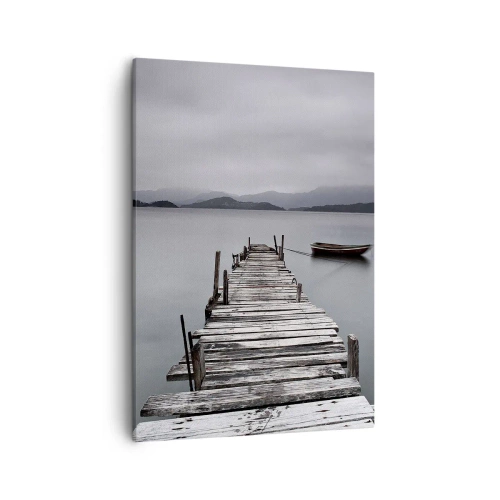 Impression sur toile - Image sur toile - Un pont en bois menant à la surface calme du lac - 50x70cm - Tu peux partir demain - Décoration murale moderne pour le salon et la chambre ARTTOR