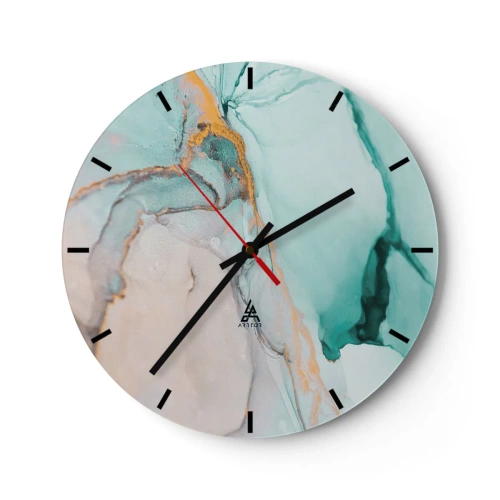 Horloge murale - Pendule murale - Peinture à l'aquarelle abstraite dans les tons turquoise et or - 30x30cm - Danse des formes et des couleurs - Décoration murale moderne pour le salon, la cuisine et la chambre ARTTOR