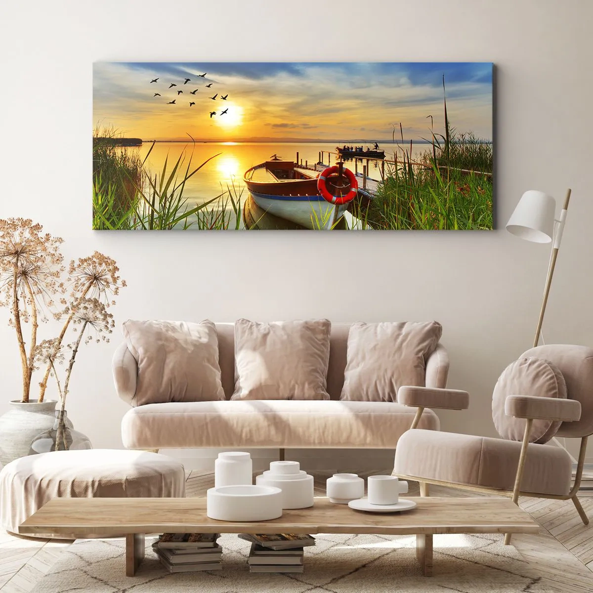 Impression sur toile - Image sur toile - Les cormorans s'envolent déjà - 90x30 cm