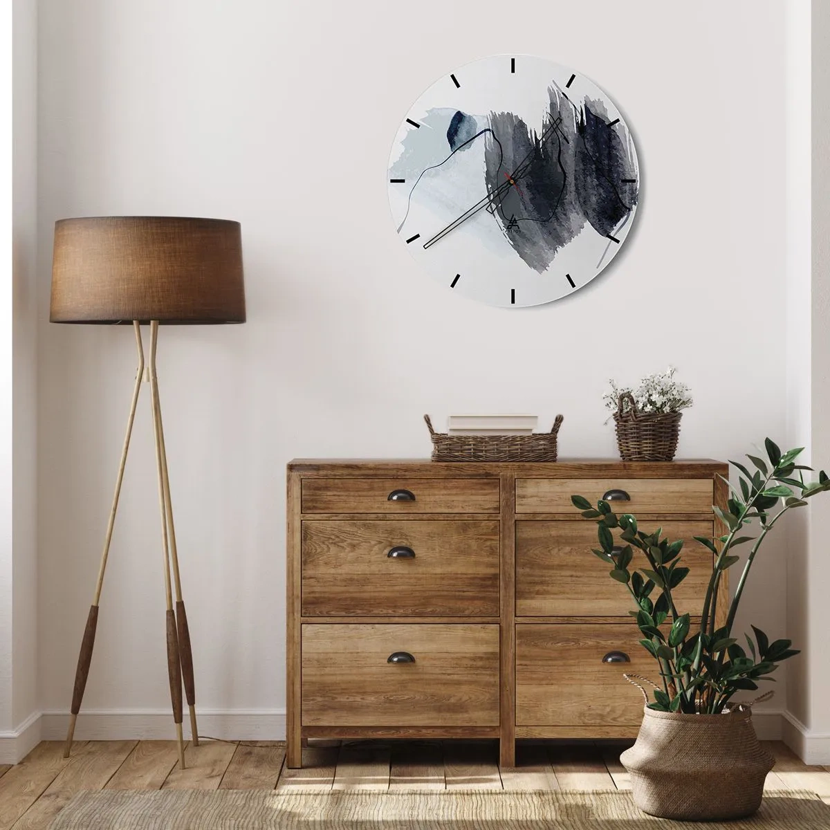 Horloge murale - Pendule murale - Taches d'aquarelle bleu foncé sur fond clair - 30x30cm - Intensité et mouvement - Décoration murale moderne pour le salon, la cuisine et la chambre ARTTOR