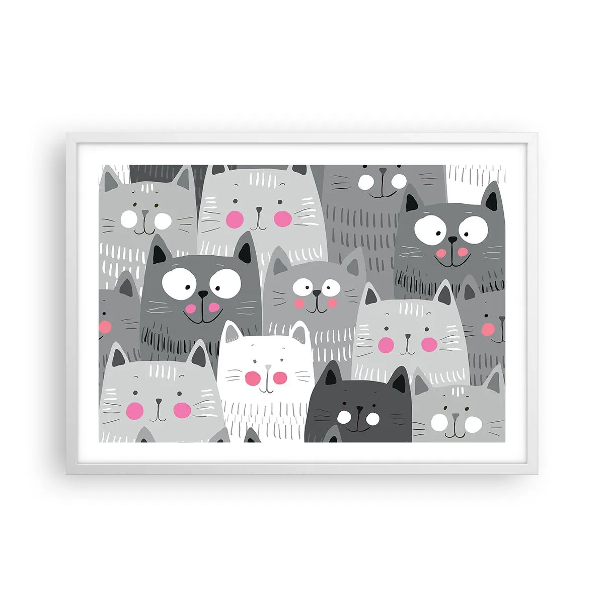 Affiche dans un cadre blanc - Poster - Le monde des chats - 70x50 cm