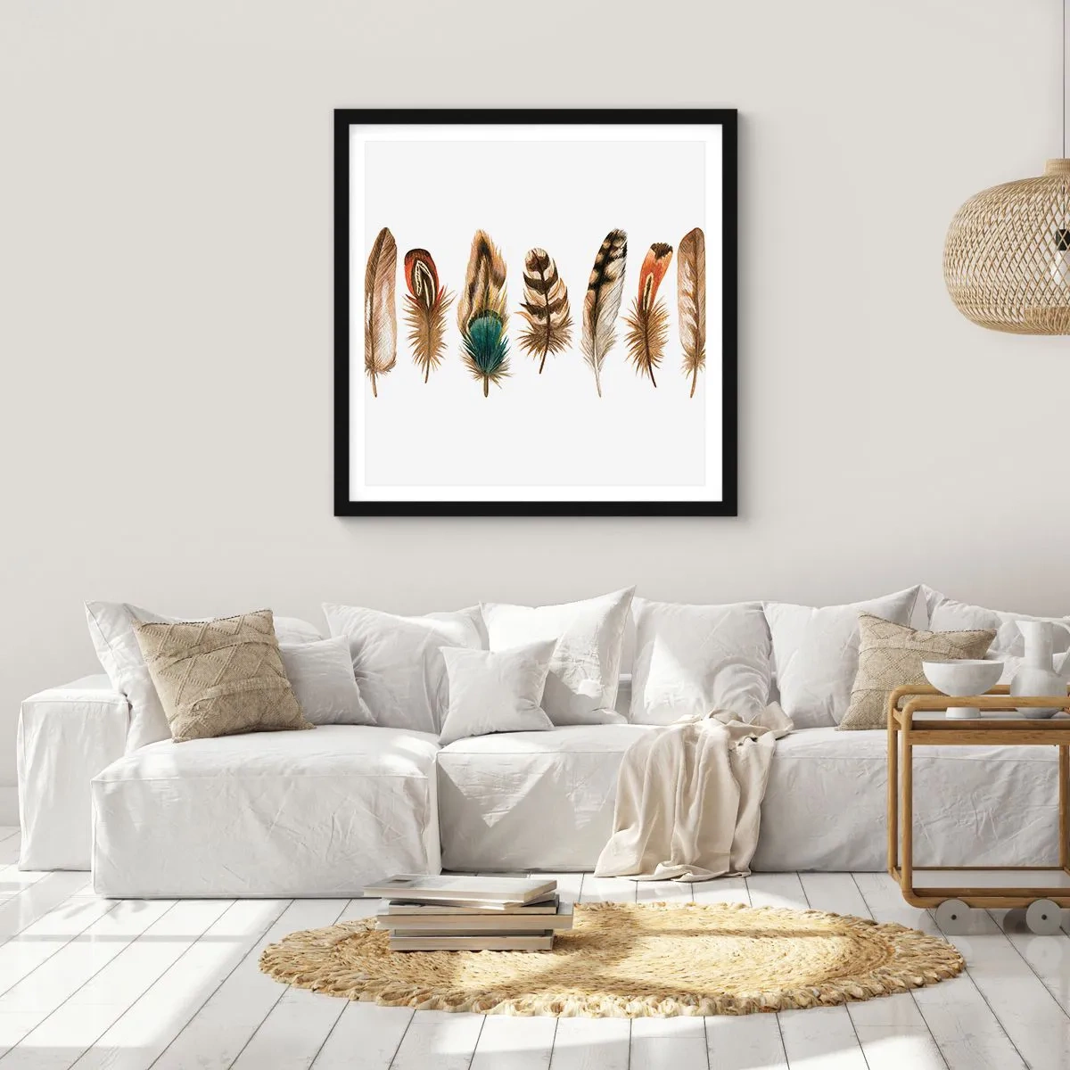 Affiche dans un cadre noir - Poster - Variation à plumes - 40x40 cm