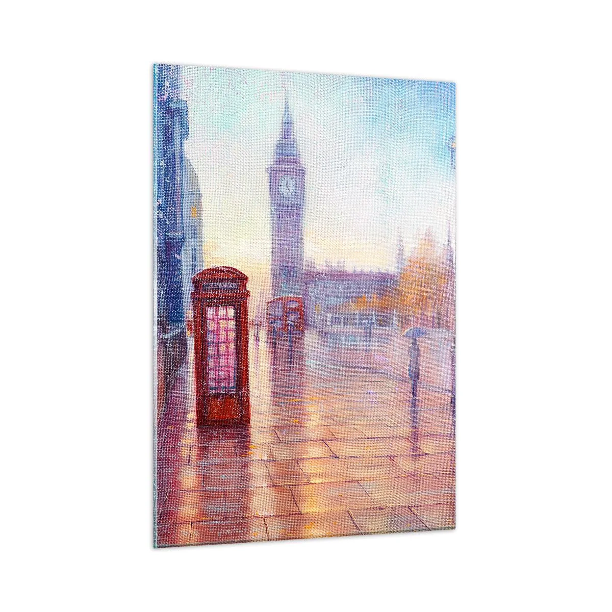 Impression sur verre - Image sur verre - Scène londonienne sous la pluie avec Big Ben et la boîte rouge - 50x70cm - Jour automnal londonien - Décoration murale moderne pour le salon et la chambre ARTTOR