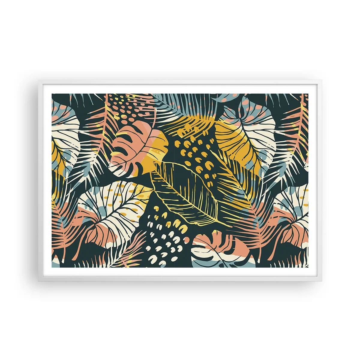 Affiche dans un cadre blanc - Poster - Fantaisie feuillue - 100x70 cm