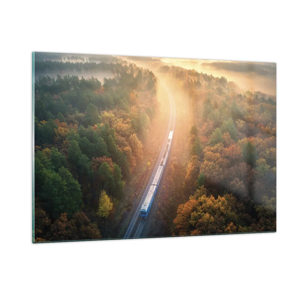Impression sur verre - Image sur verre - Un train dans un paysage d'automne pittoresque, plein de chaleur et de nostalgie - 120x80cm - Voyage printannier - Décoration murale moderne pour le salon et la chambre ARTTOR