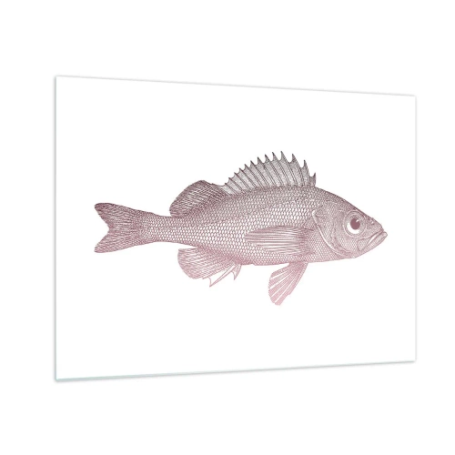 Impression sur verre - Image sur verre - Graphique d'un poisson avec un grand œil dans un style rétro sur fond blanc - 70x50cm - Poisson aux grands yeux - Décoration murale moderne pour le salon et la chambre ARTTOR